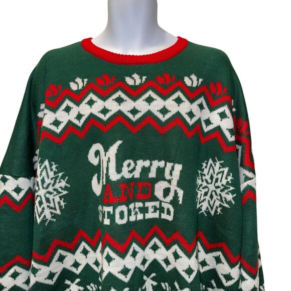 Rare Dutch Bros Brothers Christmas Sweater Mens M Merry and Stoked Ugly Holiday - Picture 2 of 9